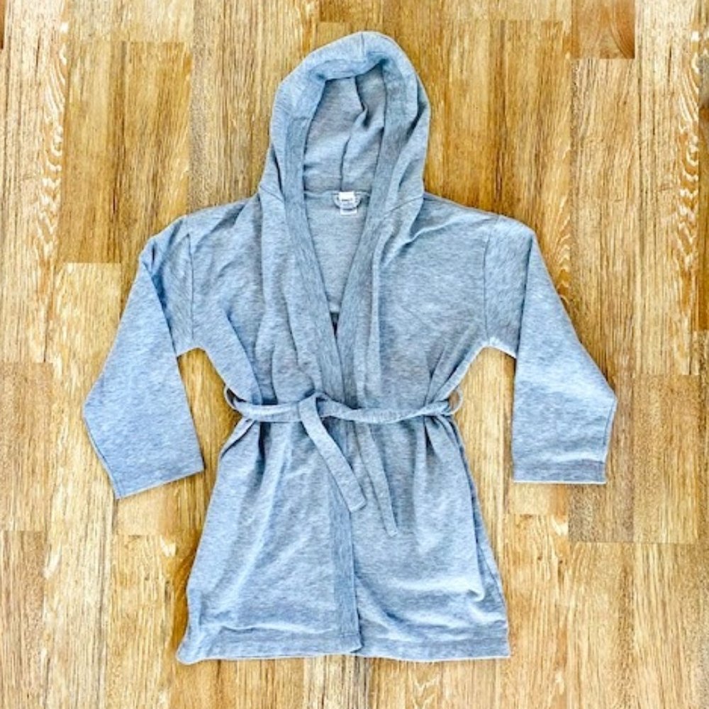 GapKids Heather Gray Unisex Long-Sleeve Robe w/ Hood, Pockets and Belt, Size 12